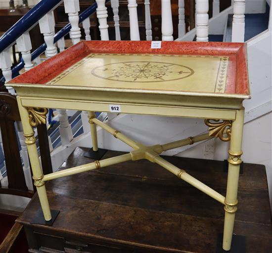 A polychrome tray top occasional table W.70cm